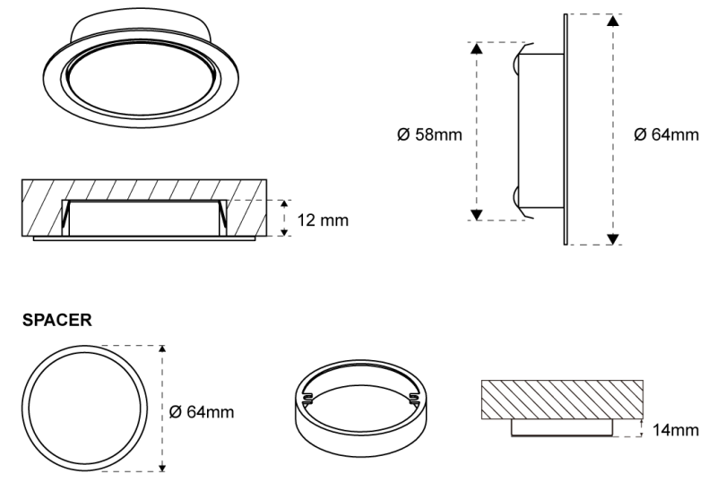 Spot LED encastré noir 24V 